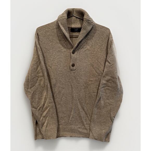 J Crew Sweater Mens L Beige 100% Lambs Wool Shawl Collar Preppy Office Casual - Picture 1 of 7
